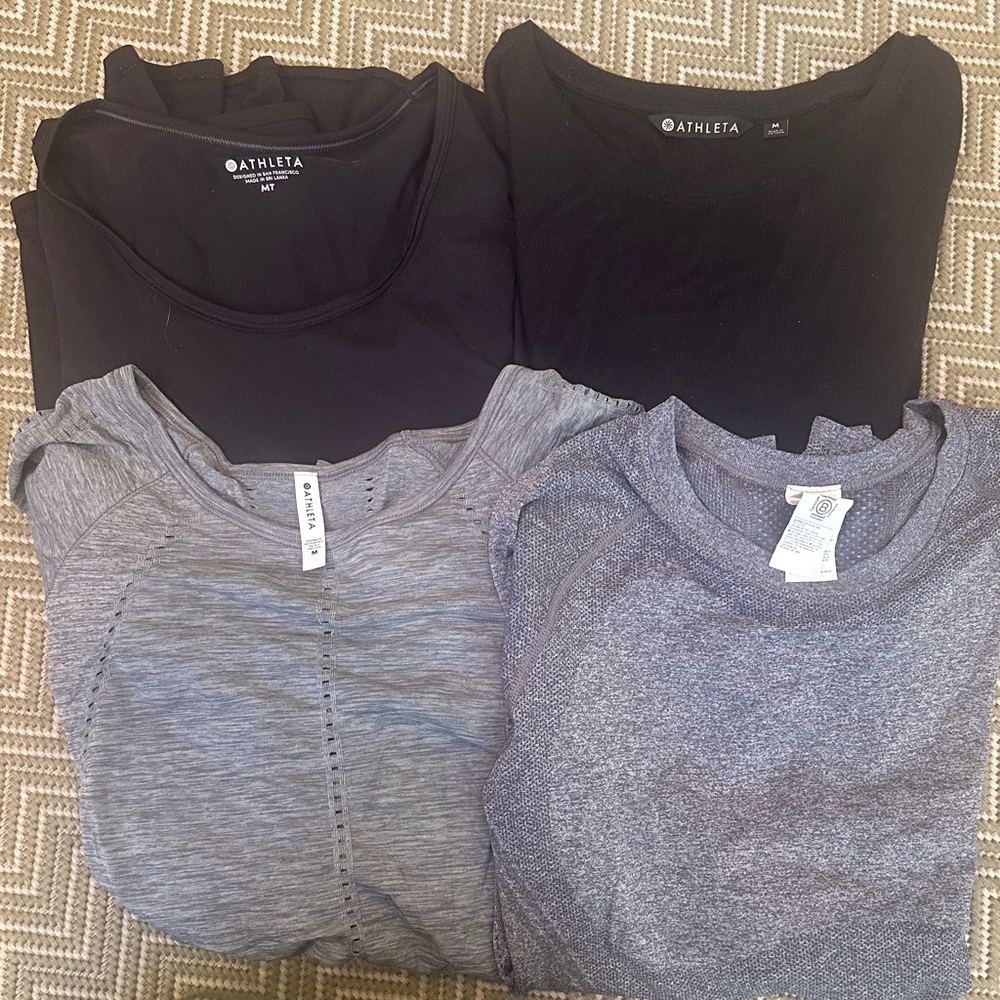 Athleta Size M Long Sleeve Black and Gray Shirts EUC bundle of 3
